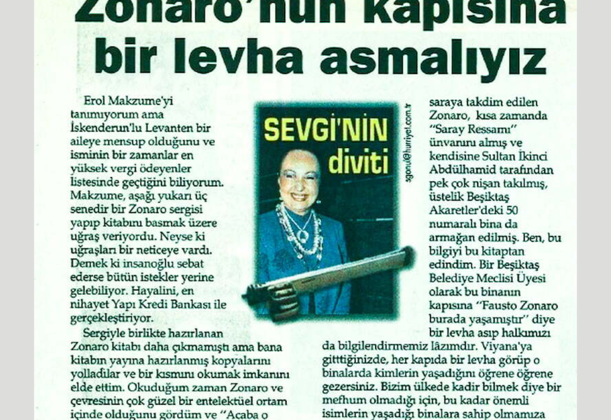 26 Ocak 2003: Sevgi Gönül: “Sevgi’nin Diviti” Zonaro hakkında